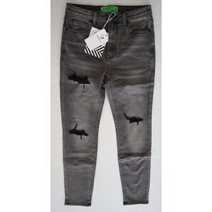 Sandrine Rose x FP Women Sz 26 Black Destroyed Rain Straight Denim Jeans $200